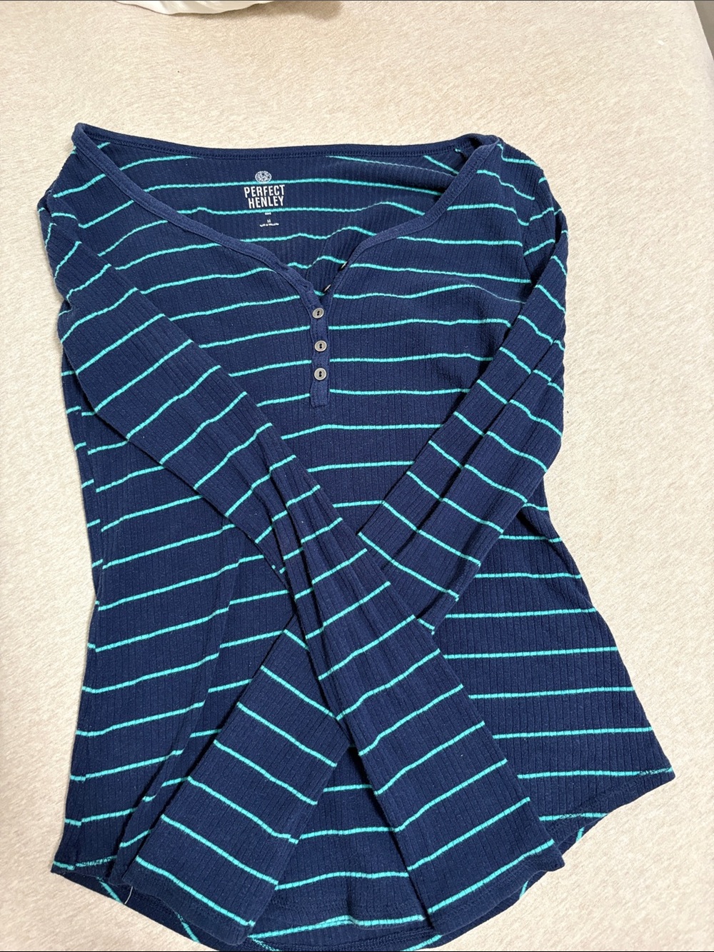 SO Navy Long-Sleeve Henley Top with Teal Stripes